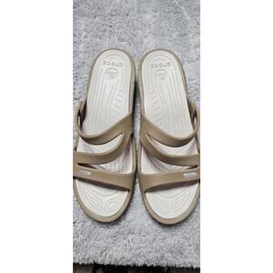 Crocs Patricia Sandals Womens 11 Tan Brown‎ Comfort Slip On Strappy Slides
